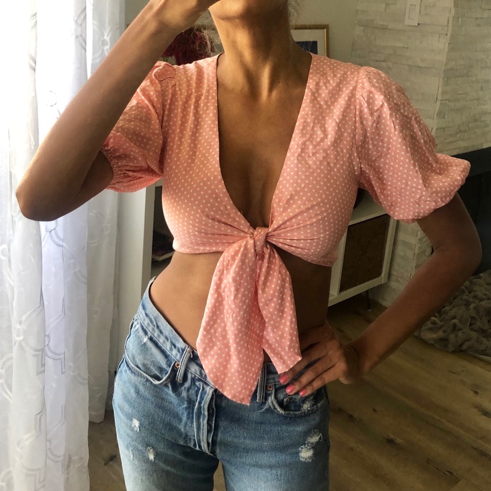 Lovers + Friends Pink Polka Dots Crop Top